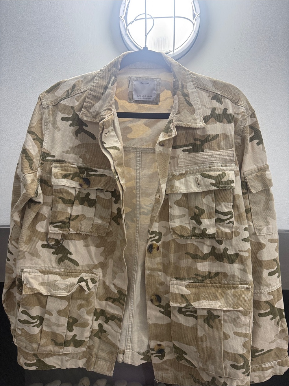 Bershka Beige & Olive Camo Utility Jacket